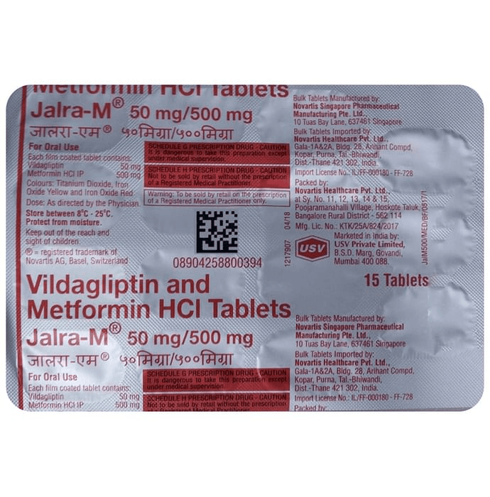 Jalra-M 50mg/500mg Tablet – Metformin (500mg) 50 mg by USV Ltd — photo 1 of 2
