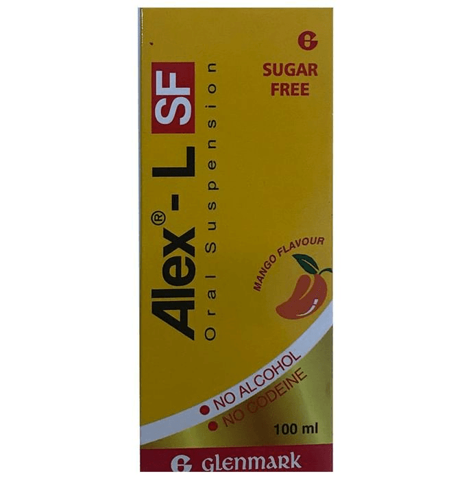 Alex-L Cough Syrup Mango Sugar Free – Levocloperastine (20mg/5ml) by Glenmark Pharmaceuticals Ltd — photo 1 of 2