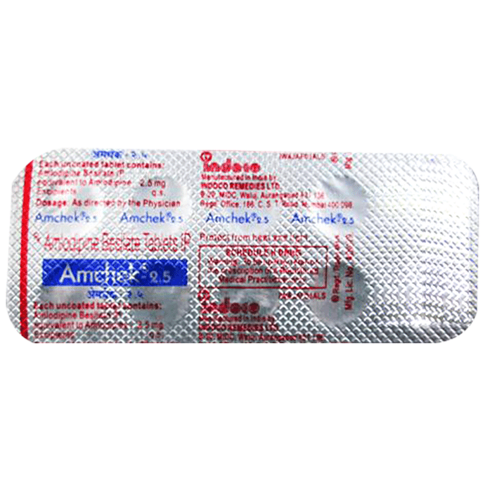Amchek 2.5mg Tablet – Amlodipine (2.5mg) 2.5 mg by Indoco Remedies Ltd