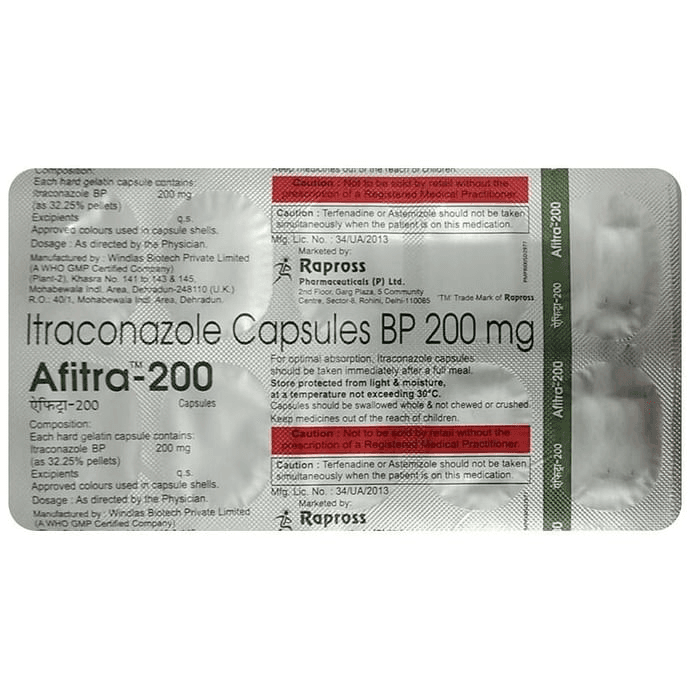 Afitra 200 Capsule – Itraconazole (200mg) 200 mg by Rapross Pharmaceuticals Pvt Ltd — photo 1 of 2