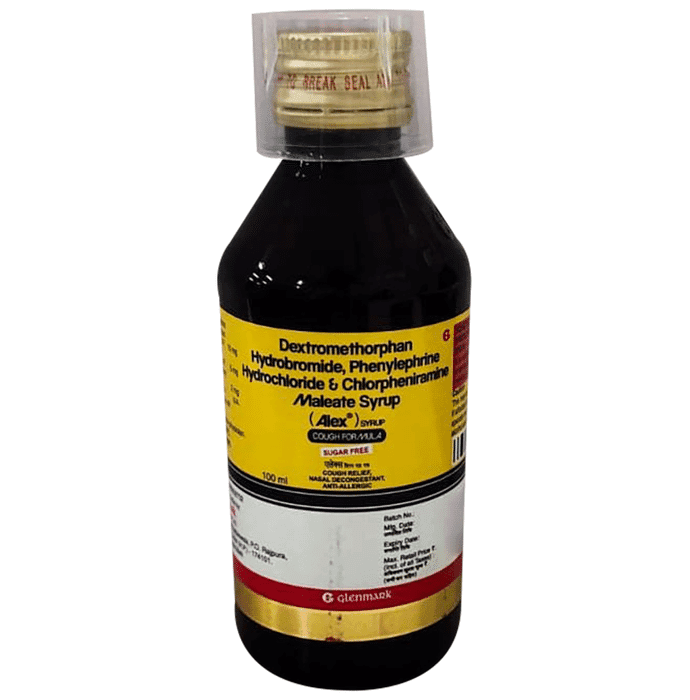 Alex Syrup Sugar Free – Phenylephrine (5mg/5ml) by Glenmark Pharmaceuticals Ltd — photo 1 of 3