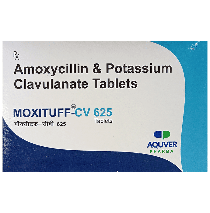 Moxituff-CV 625 Tablet – Amoxycillin (500mg) 625 mg by Aquver Pharma Private Limited — photo 1 of 4