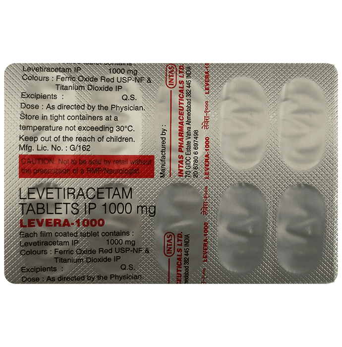Levera 1000 Tablet – Levetiracetam (1000mg) 1000 mg by Intas Pharmaceuticals Ltd — photo 1 of 2