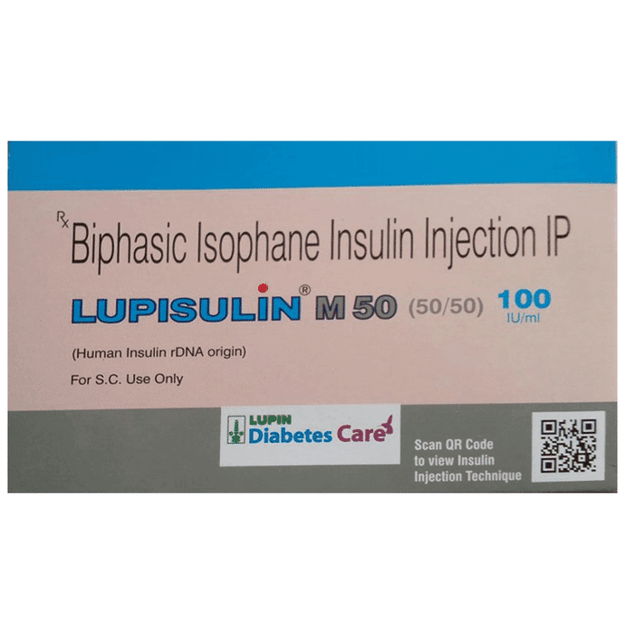 Lupisulin M 50 Injection 100IU/ml – Insulin Isophane (50%) 100 iu by Lupin Ltd — photo 1 of 2