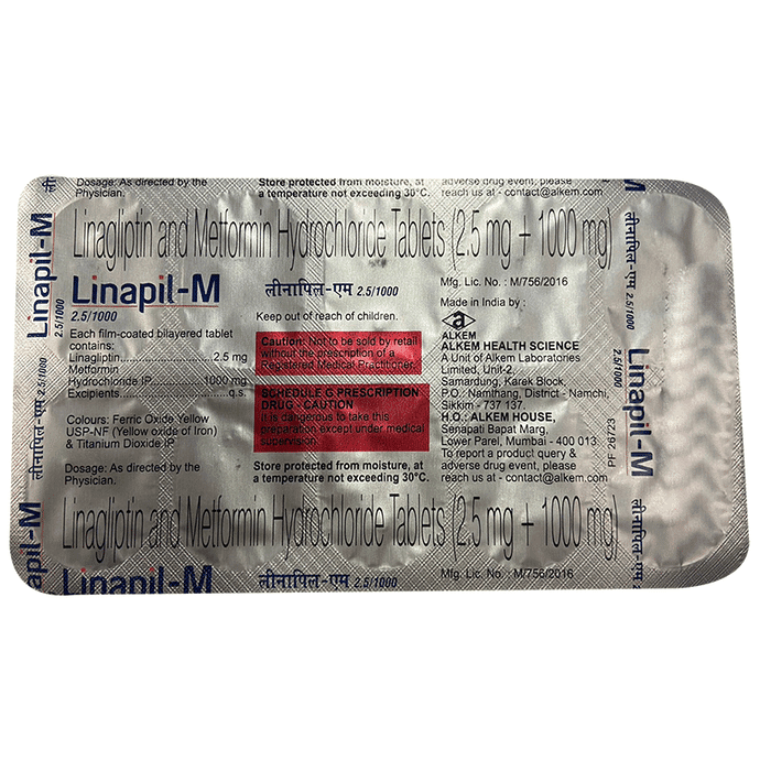 Linapil-M 2.5/1000 Tablet – Metformin (1000mg) 1000 mg by Alkem Laboratories Ltd — photo 1 of 2