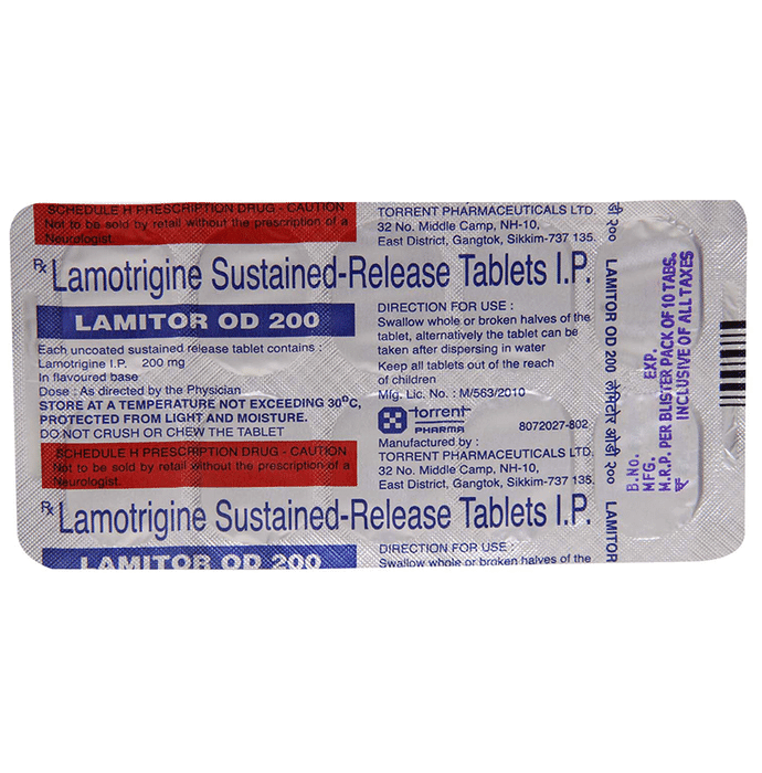 Lamitor OD 200 Tablet SR – Lamotrigine (200mg) 200 mg by Torrent Pharmaceuticals Ltd — photo 1 of 3