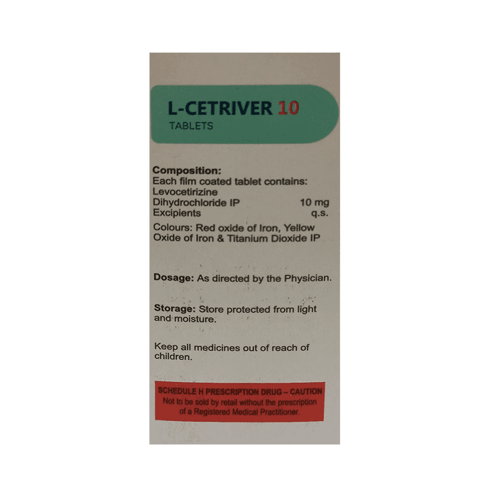 L-Cetriver 10 Tablet – Levocetirizine (10mg) 10 mg by Leeford Healthcare Ltd