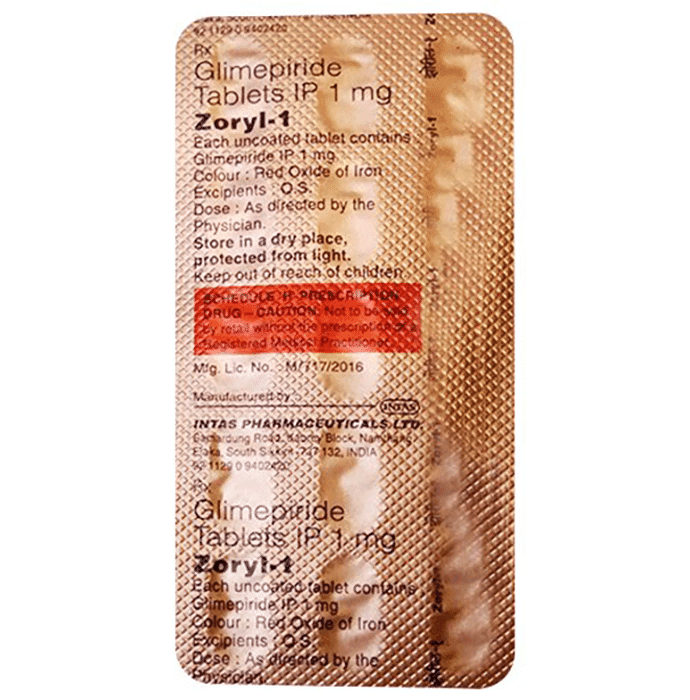 Zoryl 1 Tablet – Glimepiride (1mg) 1 mg by Intas Pharmaceuticals Ltd — photo 1 of 2