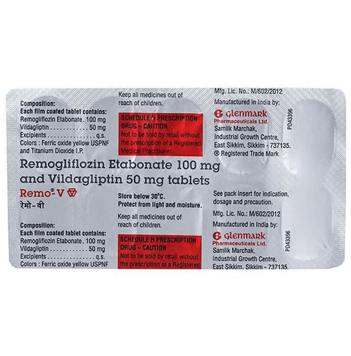 Remo V 100mg/50mg Tablet – Remogliflozin Etabonate (100mg) 100 mg by Glenmark Pharmaceuticals Ltd