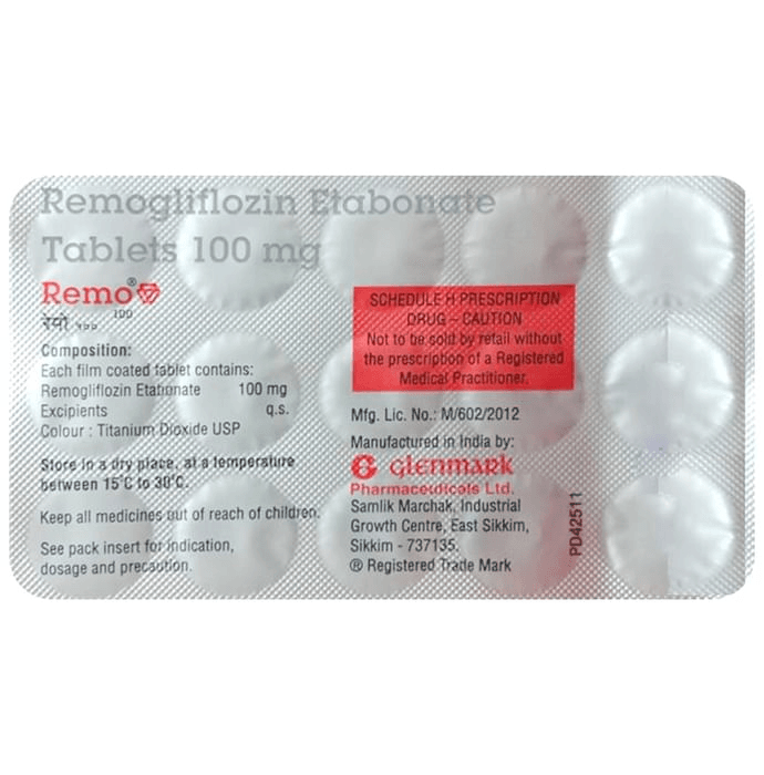 Remo 100mg Tablet – Remogliflozin Etabonate (100mg) 100 mg by Glenmark Pharmaceuticals Ltd