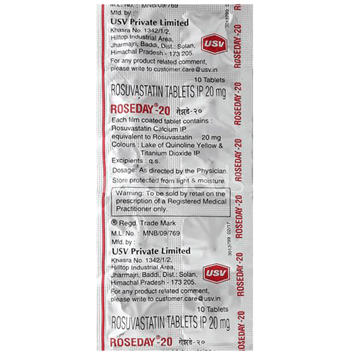 Roseday 20 Tablet – Rosuvastatin (20mg) 20 mg by USV Ltd