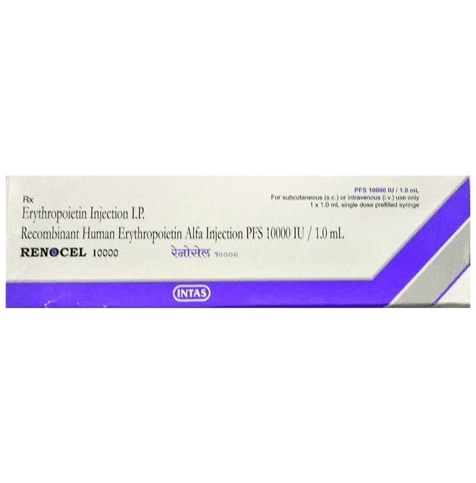 Renocel 10000IU Injection – Recombinant Human Erythropoietin Alfa (10000IU) 10000 iu by Intas Pharmaceuticals Ltd — photo 1 of 2