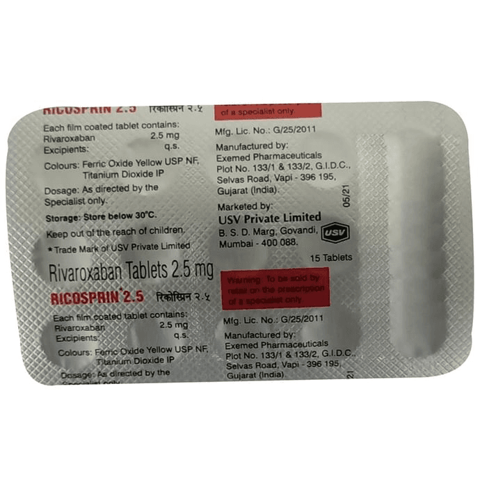 Ricosprin 2.5 Tablet – Rivaroxaban (2.5mg) 2.5 mg by USV Ltd — photo 1 of 2