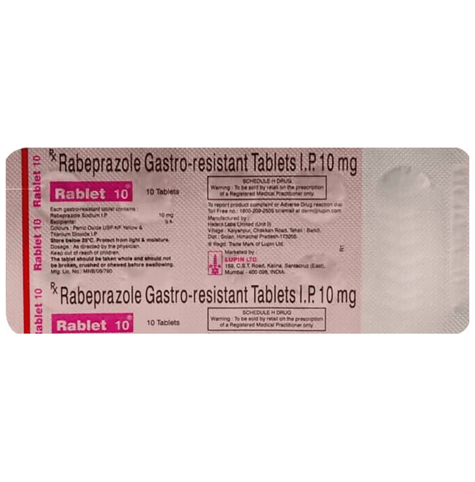 Rablet 10 Tablet – Rabeprazole (10mg) 10 mg by Lupin Ltd — photo 1 of 2